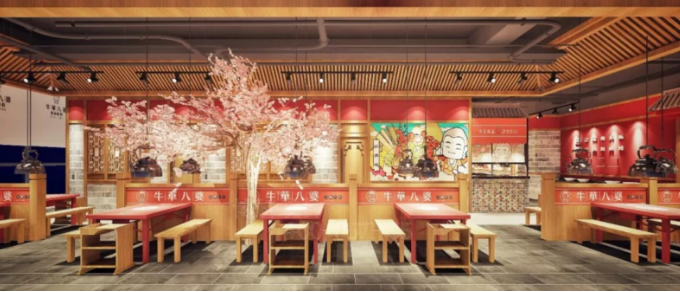 杭州不二烫捞麻辣烫店麻辣烫店装修效果图，小清晰风格的商场麻辣烫店面装修